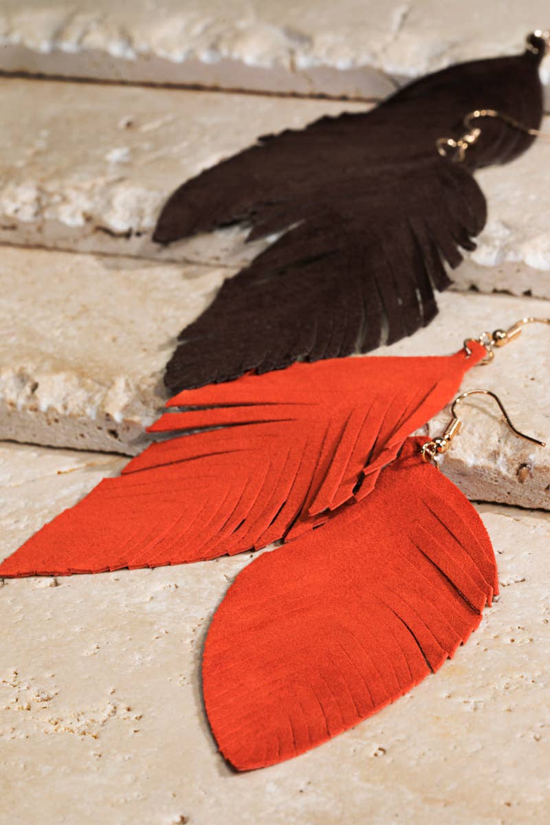 Genuine Leather Leaf/Feather Earrings: / OS - 5 Color Options