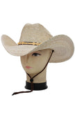 Natural Palm Leaf Straw Cowboy Hat -Eyeleted: Beige/Natural and Brown