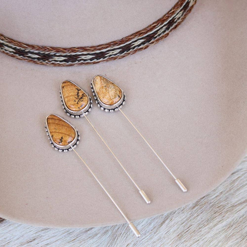 Brown & Silver Jasper Hat Pin