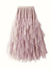 A-line Mesh Tiered Skirt - Pink and Tan