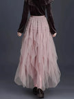 A-line Mesh Tiered Skirt - Pink and Tan