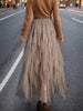 A-line Mesh Tiered Skirt - Pink and Tan