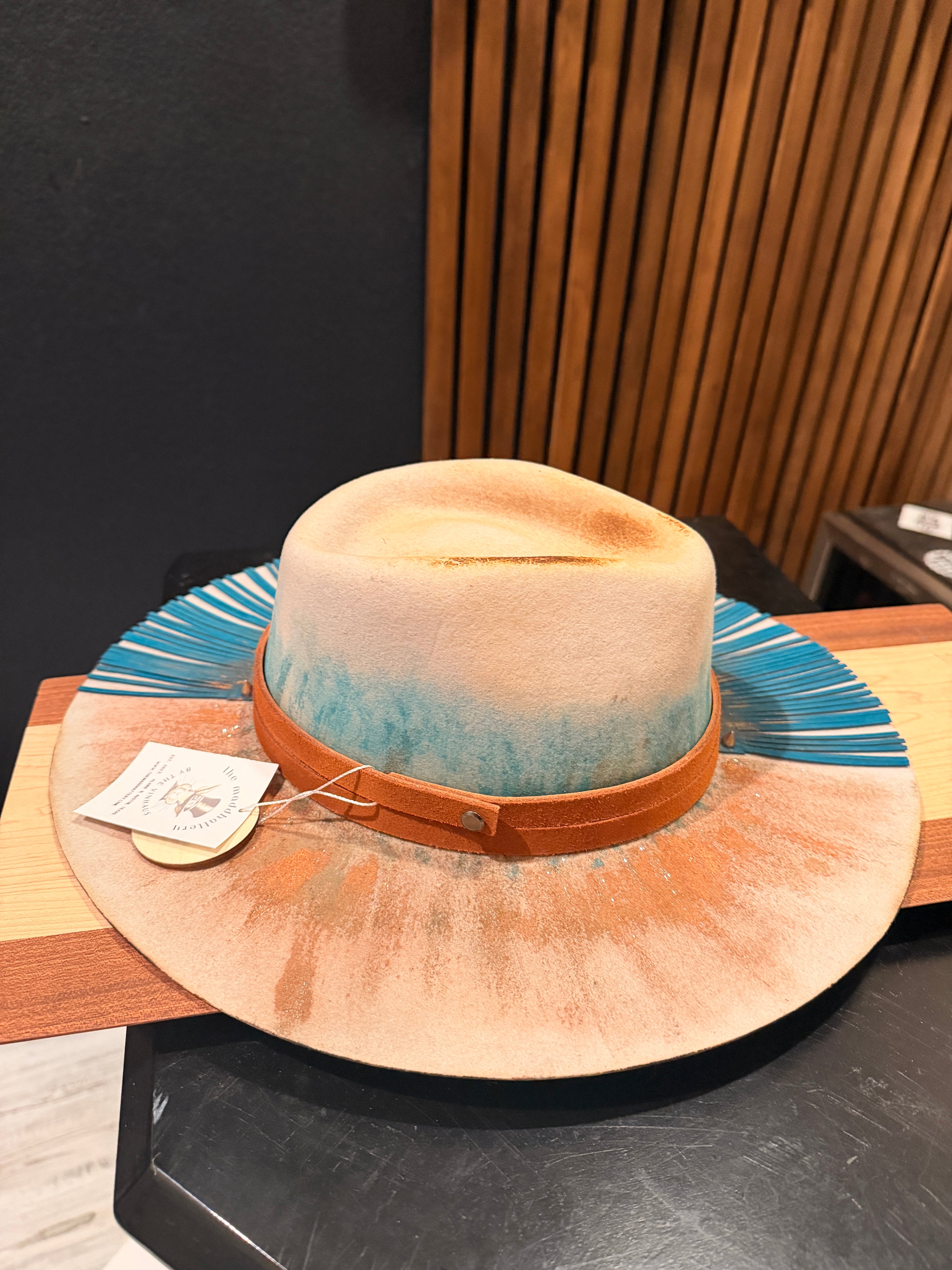 Ivory Australian Wool Felt with Turquoise Fringe and Rust accents - Medium