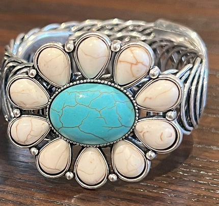 Bohemian Turquoise and Cream Bracelets Silver plated Adjustable Wrap