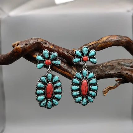 Bohemian Western Turquoise and Red Earrings