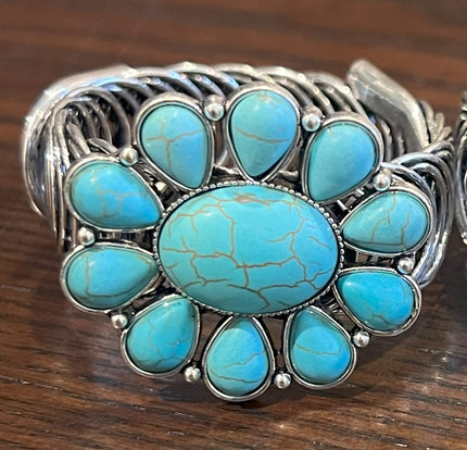 Bohemian Turquoise and Cream Bracelets Silver plated Adjustable Wrap