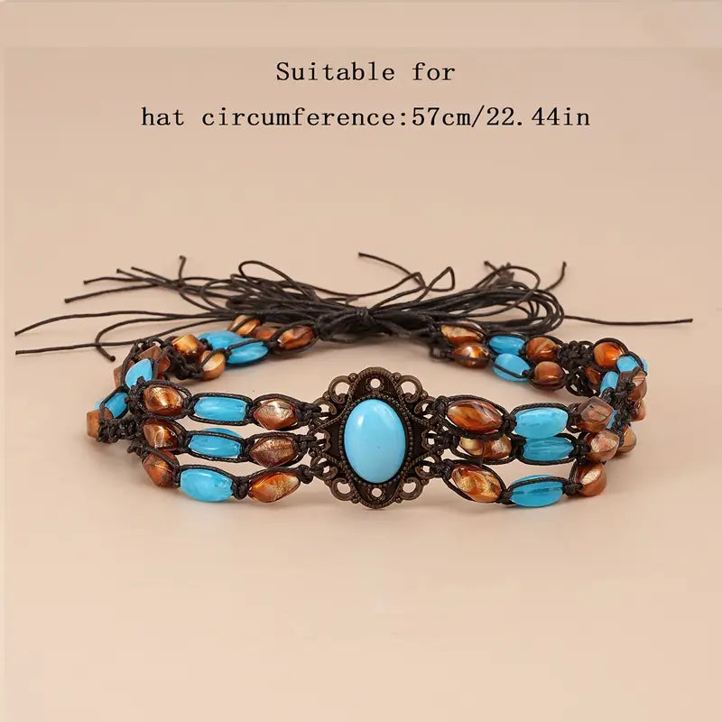 Boho Western Turquoise Hat Band Adjustable Tie