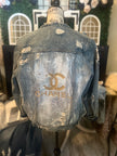 SOLD - Chanel 1975 Gold Fake AF Distressed Denim Jacket. Recreate with $100 deposit