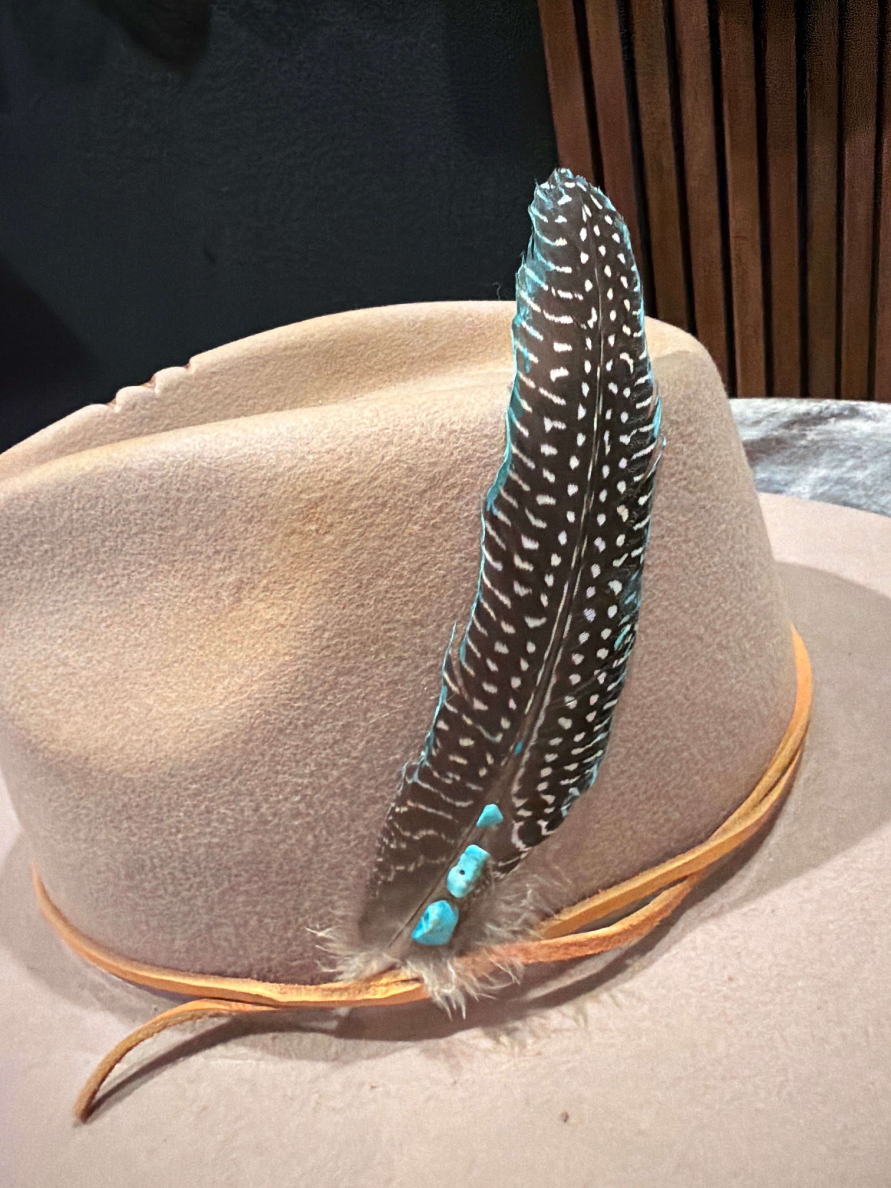 Natural Guinea Fowl Wing Feather with Turquoise Handmade Accents
