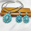 Flower Shape Stone Boho Double Layer Necklace & Earrings Jewelry Set