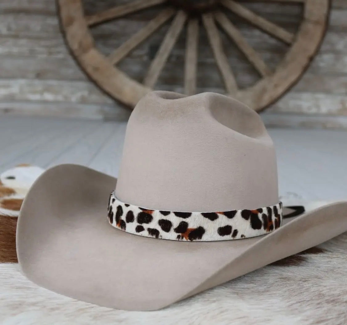 Leopard Cowhide Hat Band with leather ties