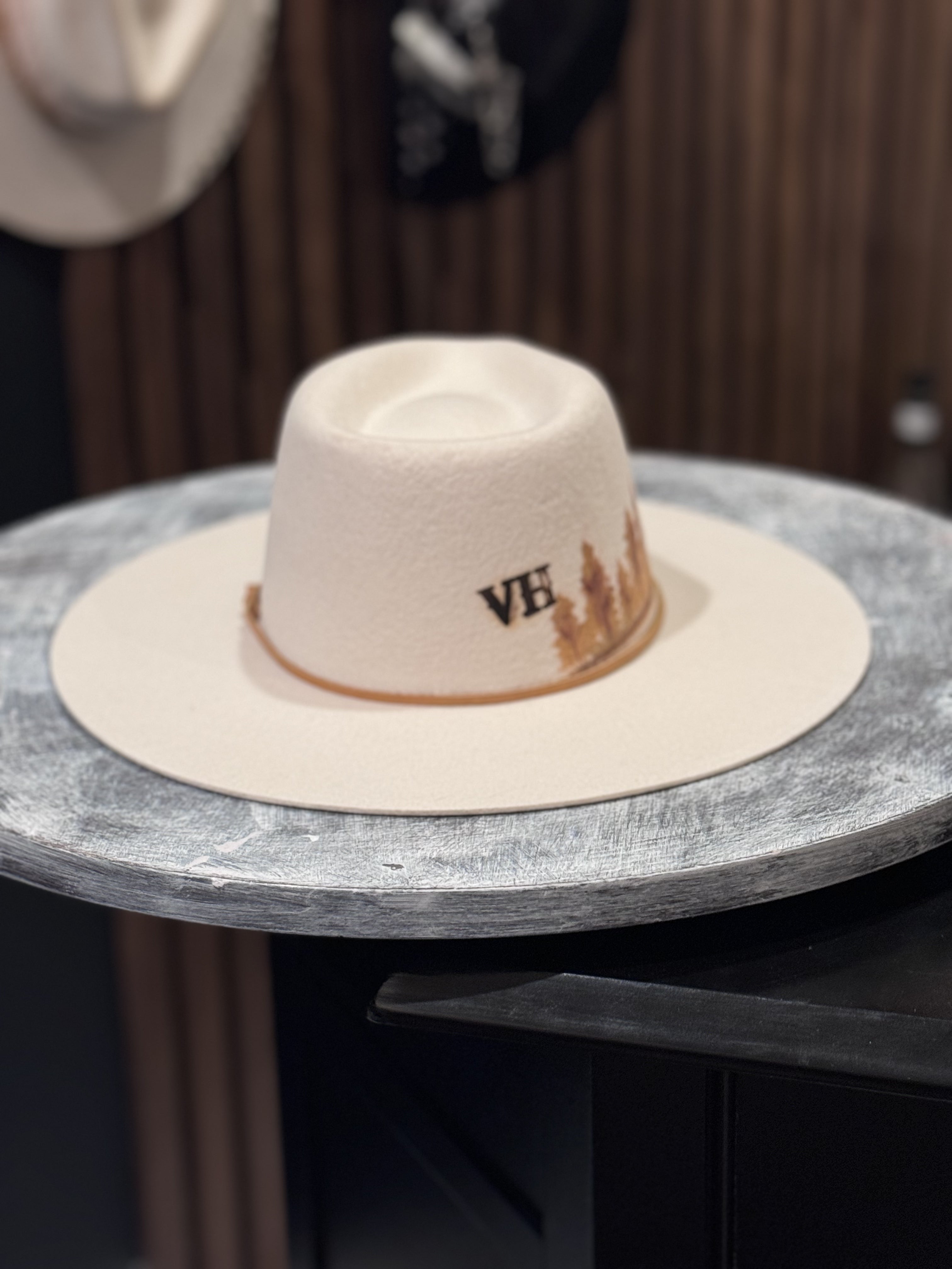 Hand Painted Trees Ivory Felt Hat - XL