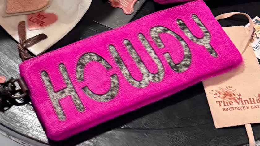 HOWDY Wristlet Genuine Western Leather Women Bag - PINK and RED