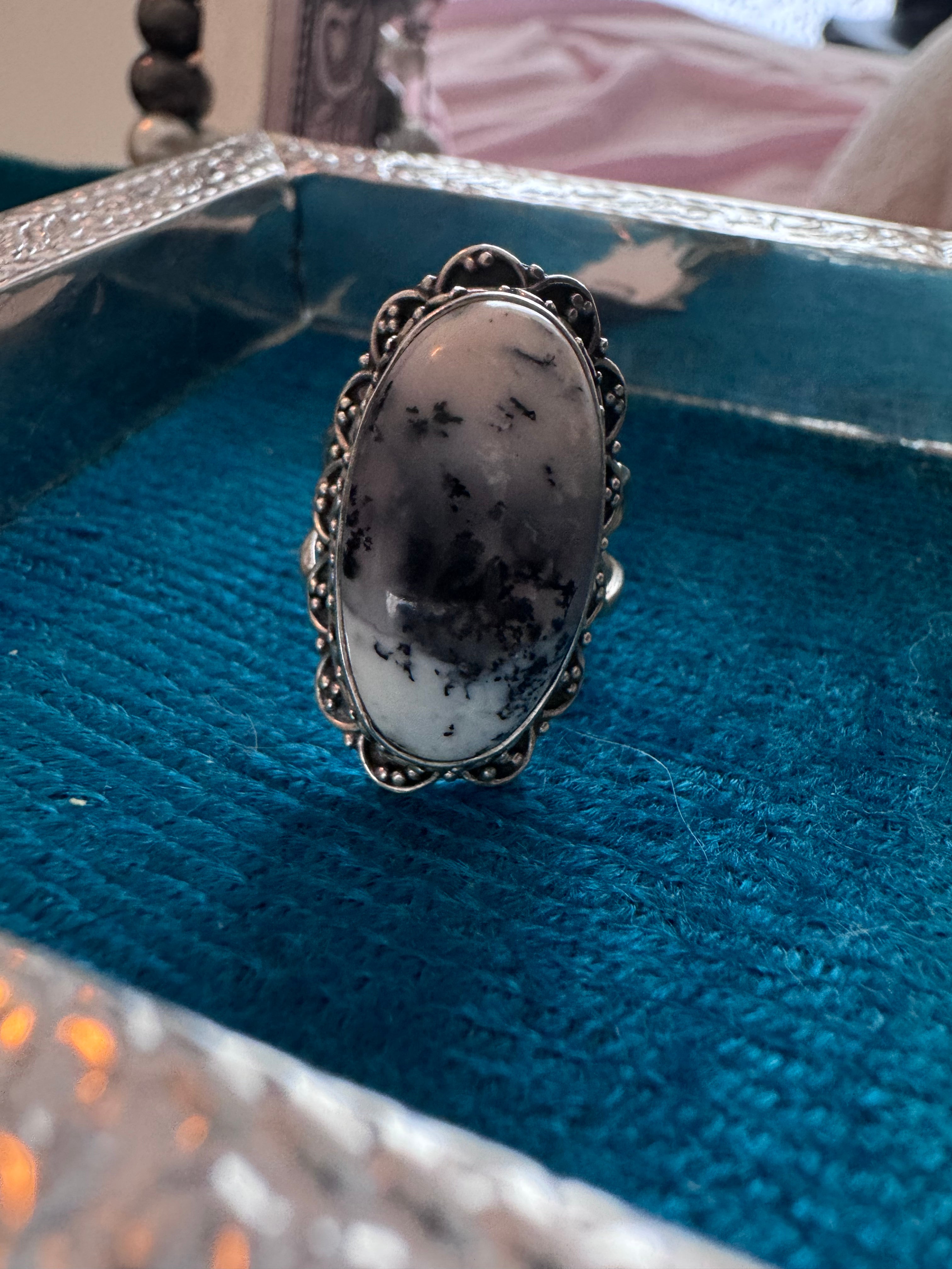 Vintage Dendritic Opal 925 Serling Silver Ring Size 5