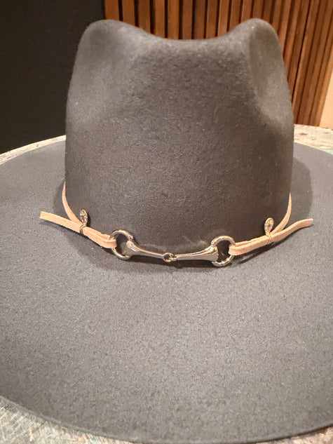 Suede & Silver Horse bit hat band with adjustable silver pull accents