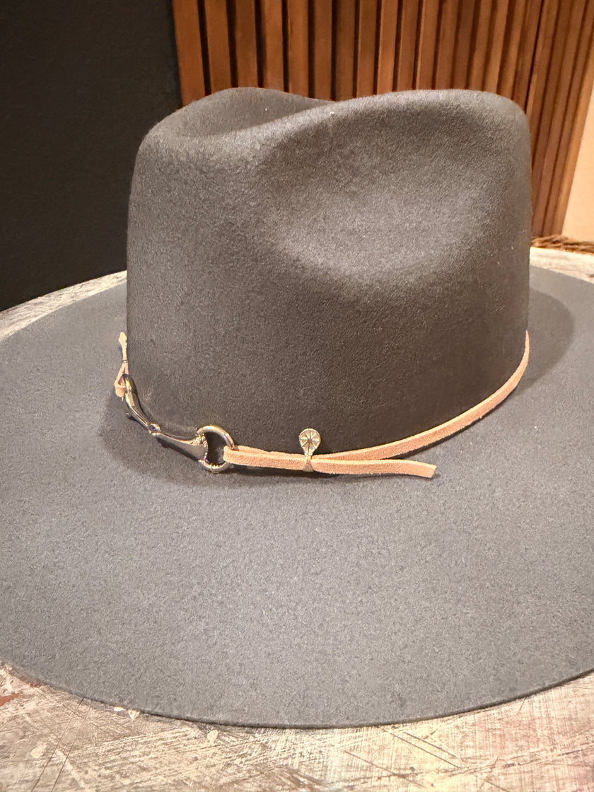 Suede & Silver Horse bit hat band with adjustable silver pull accents