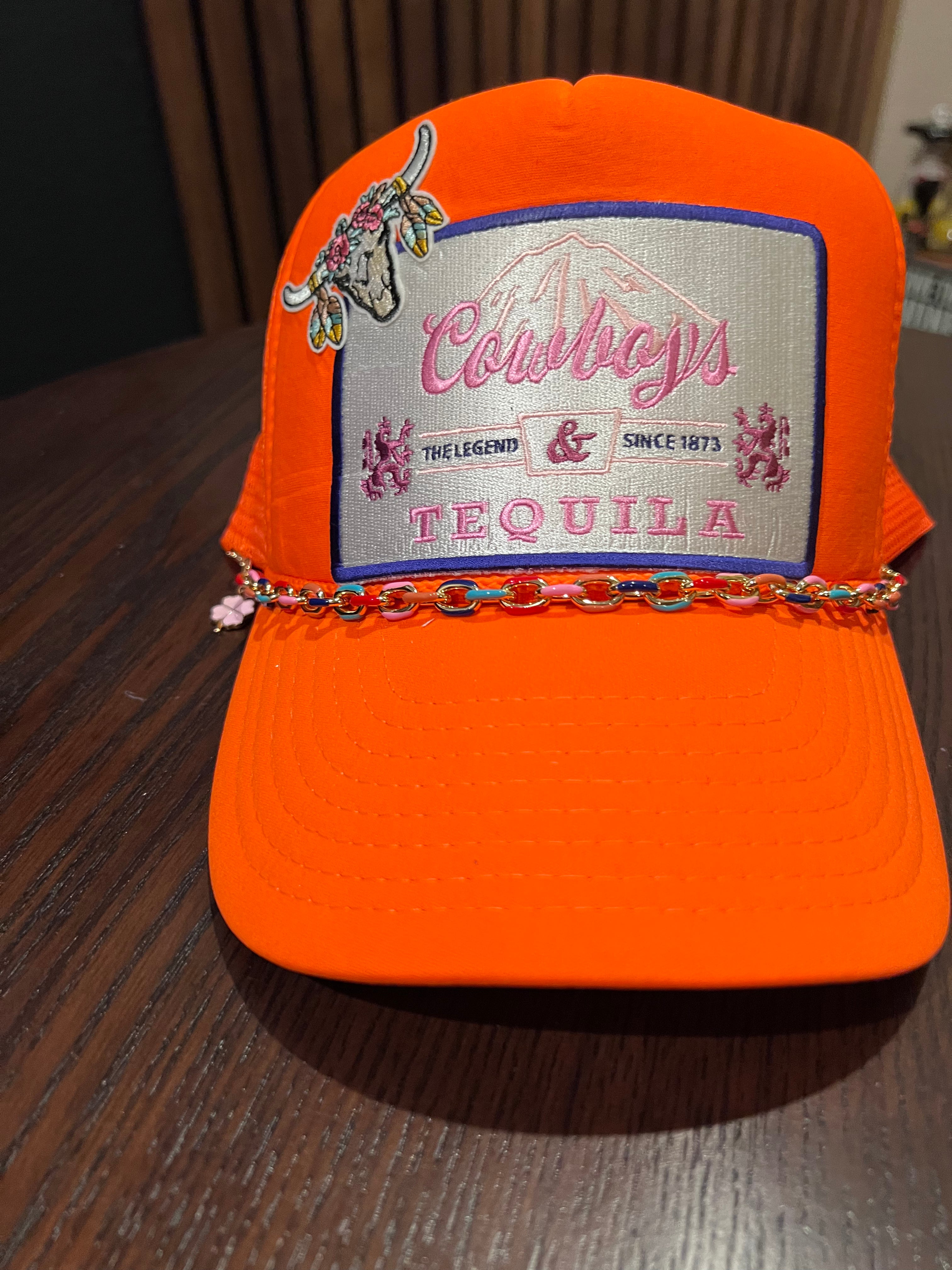 Neon Orange Cowboys & Tequila Trucker Hat