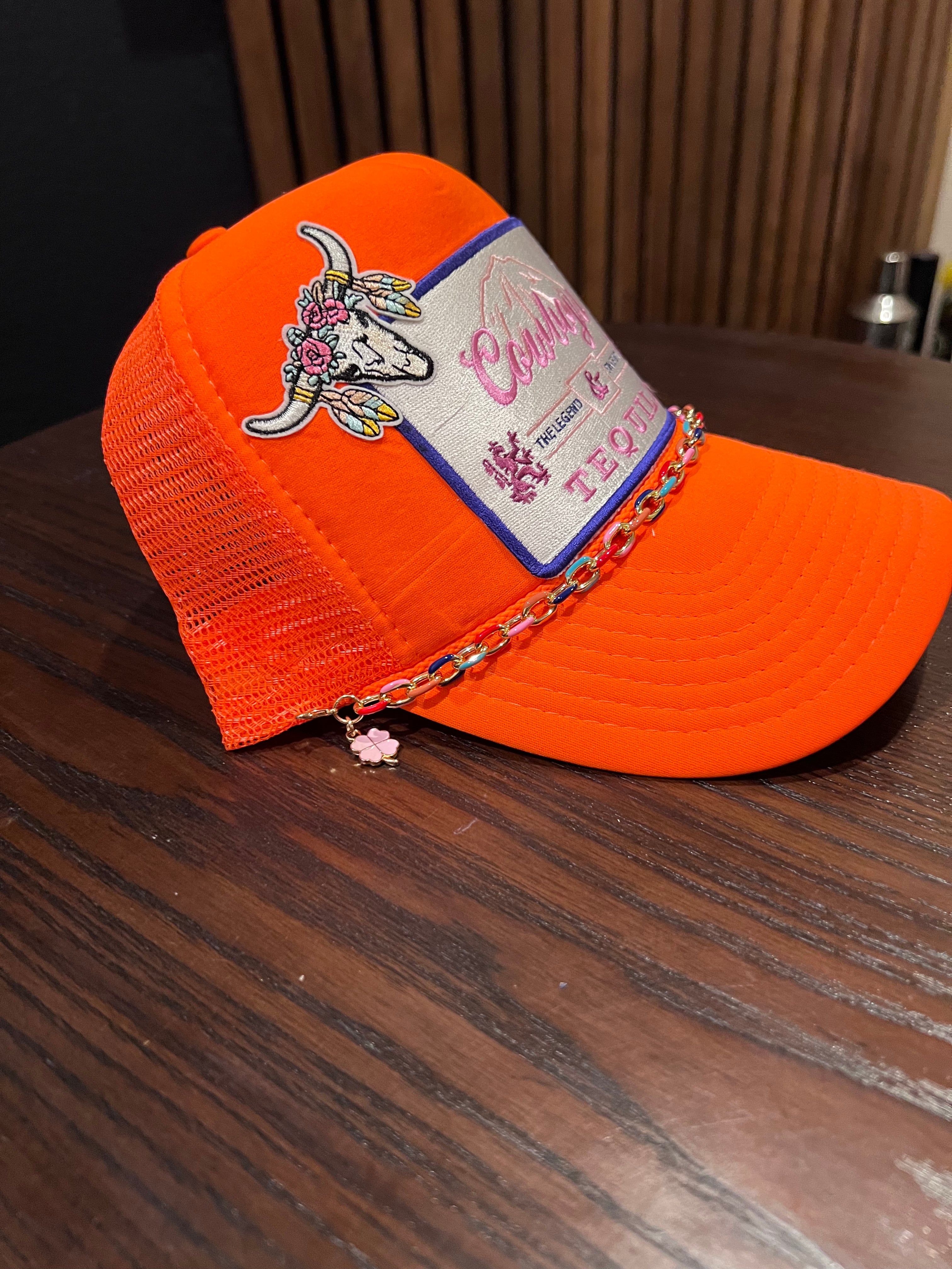 Neon Orange Cowboys & Tequila Trucker Hat