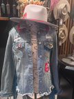 Turquoise Fringe Recycled KanCan Denim Jacket- Large one-of-a-kind