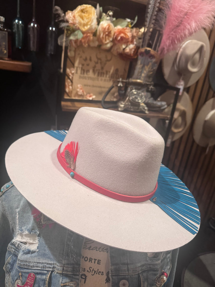 Turquoise Fringe Recycled KanCan Denim Jacket- Large one-of-a-kind