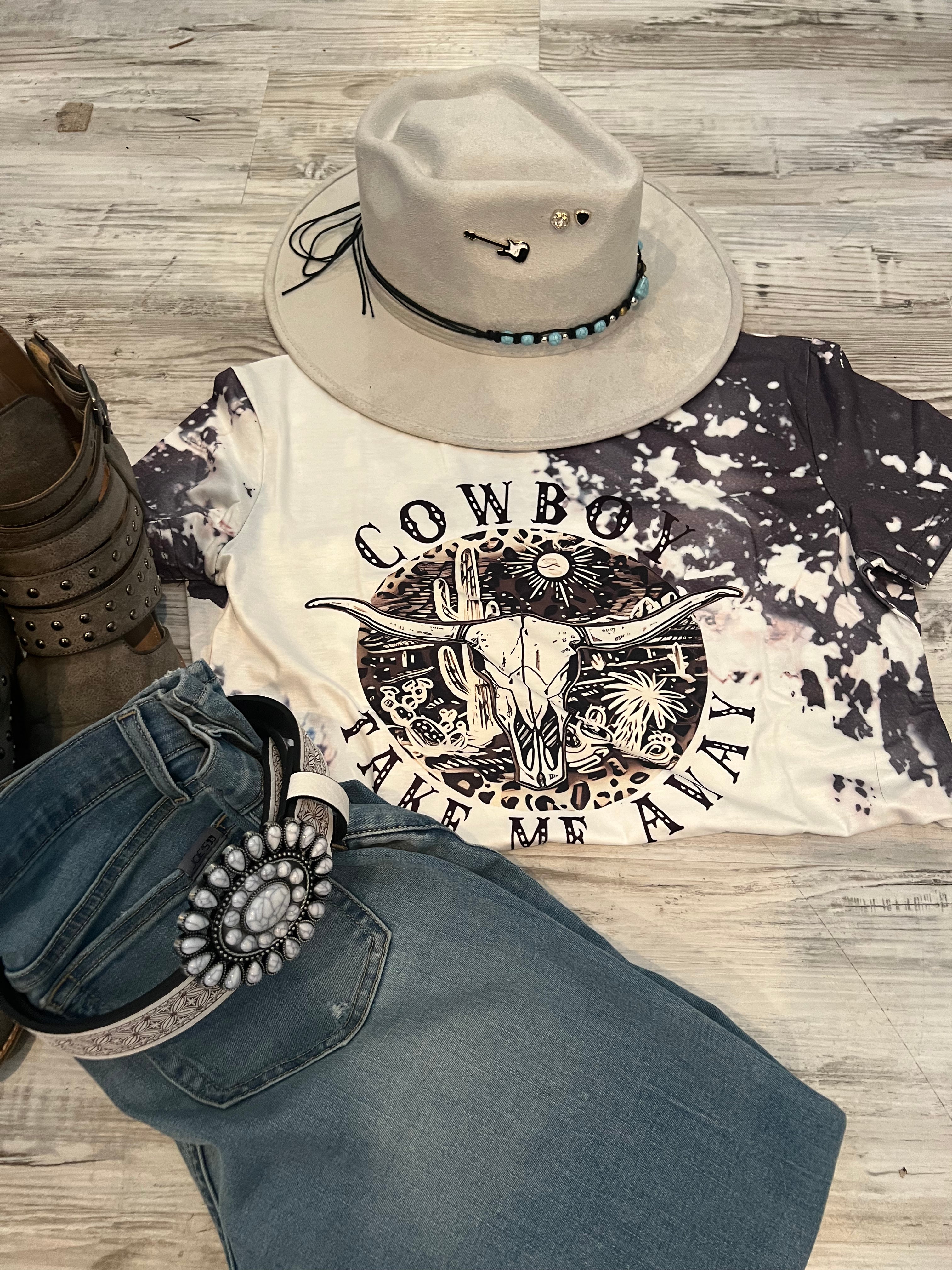 Cowboy Take me Away Tshirt - White Tie Dye