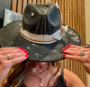 Black Painted Hummingbird Flat Brim Hat - One of a kind