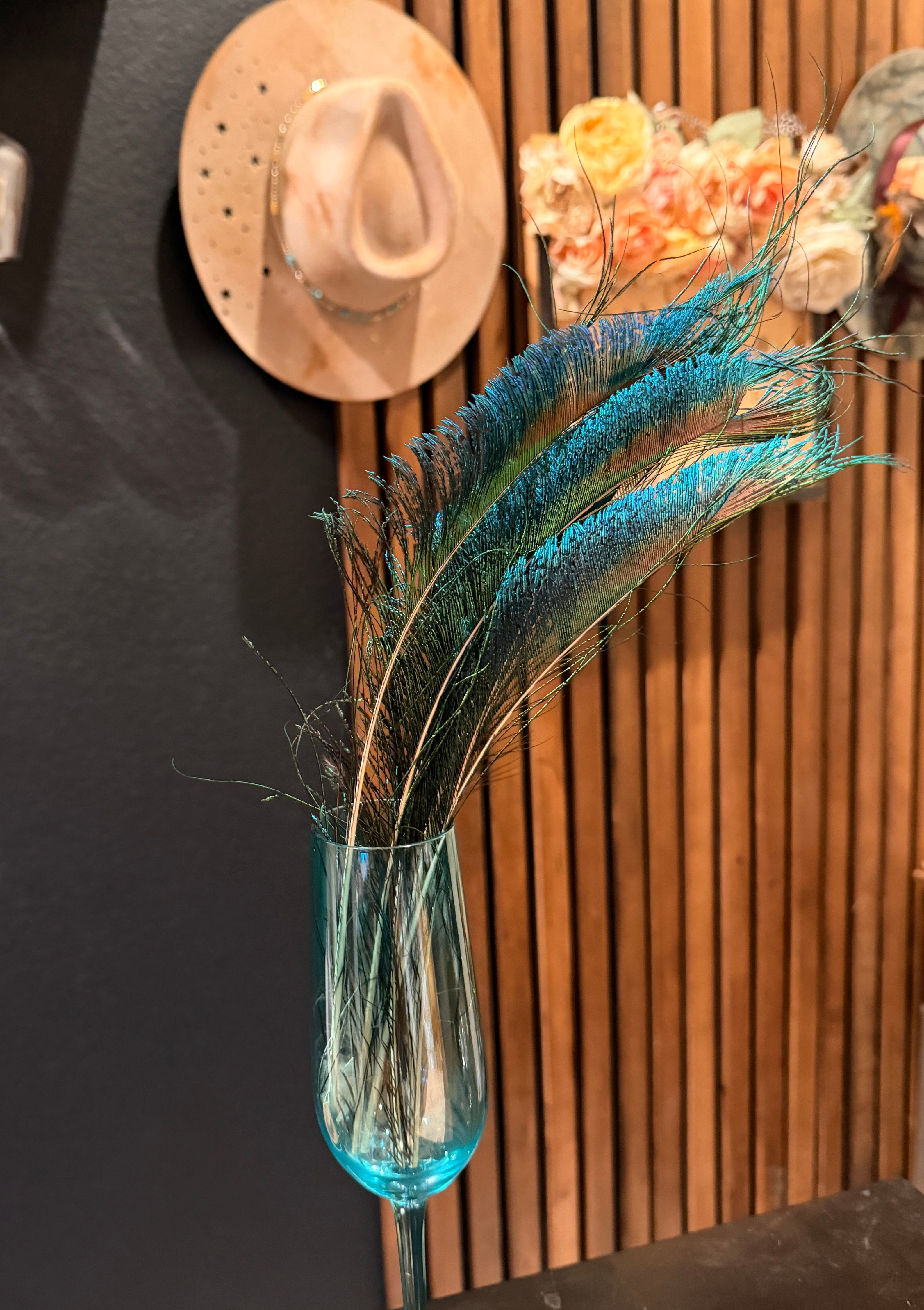 Vibrant Peacock Sword Feather - Blue & Green