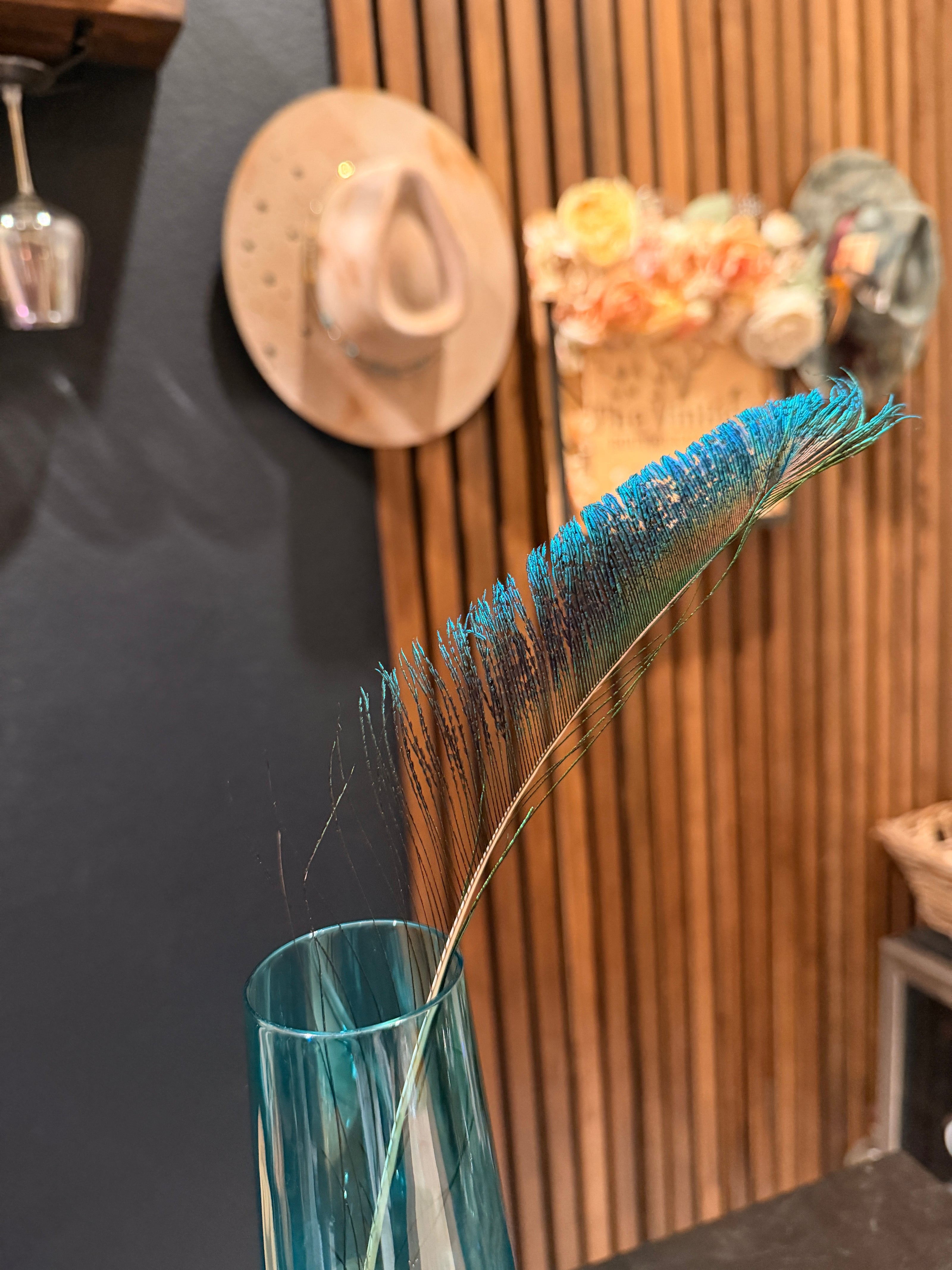 Vibrant Peacock Sword Feather - Blue & Green