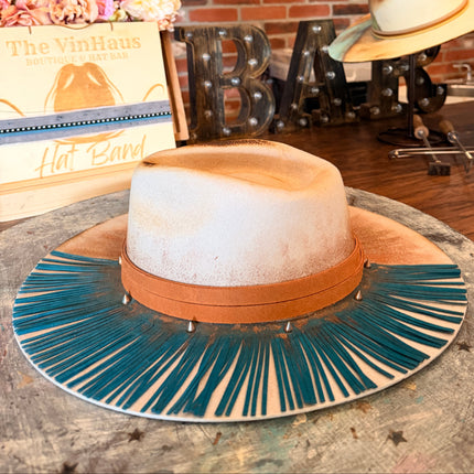 Ivory Australian Wool Felt with Turquoise Fringe and Rust accents - Medium