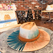 Ivory Australian Wool Felt with Turquoise Fringe and Rust accents - Medium