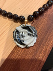 Natural Garnet Beaded Necklace with Gemstone carved Zebra Rose Pendent