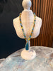 Natural Blue Yellow Agate Hand Beaded Necklace with Blue Stone Pendent