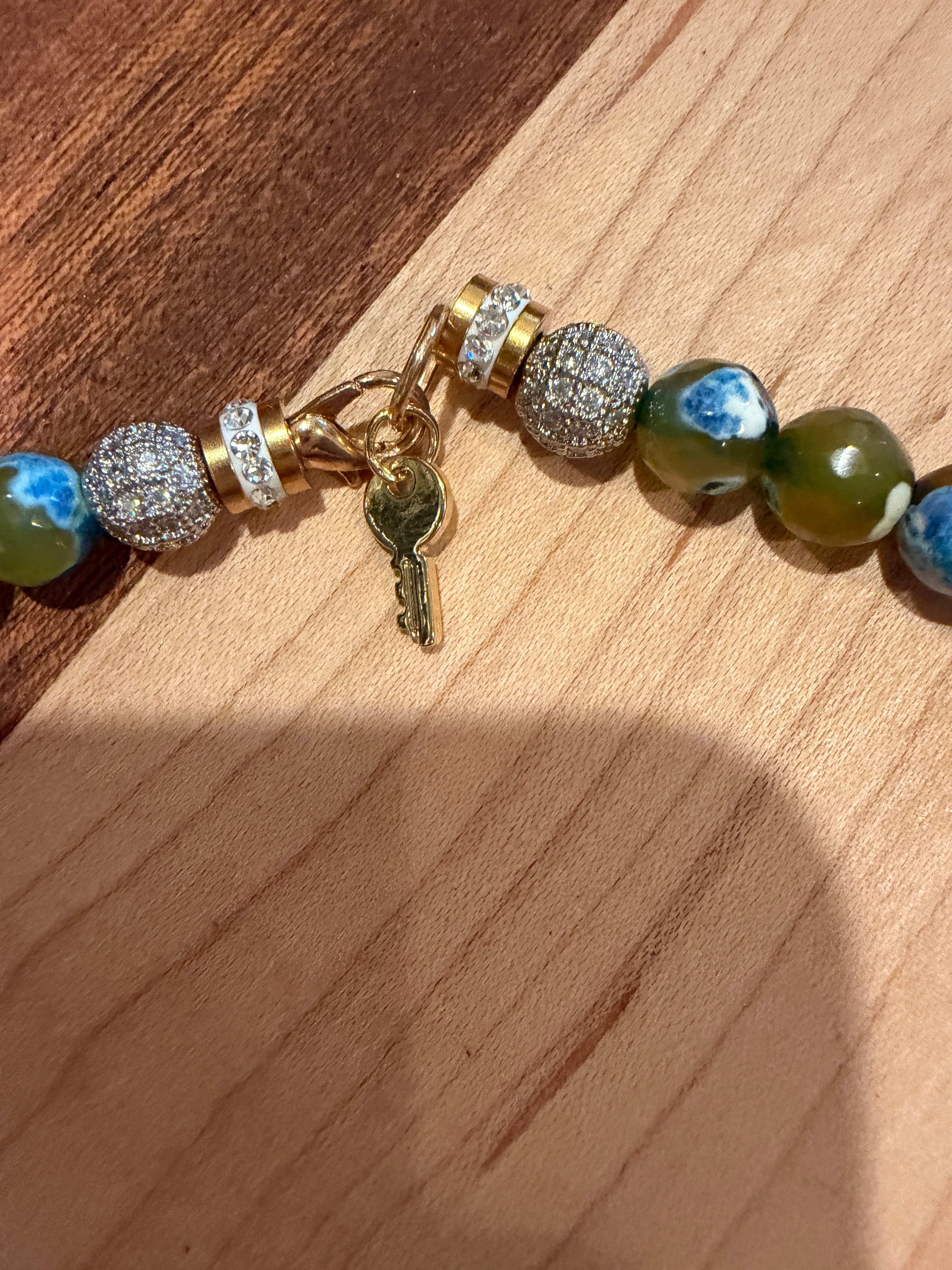 Natural Blue Yellow Agate Hand Beaded Necklace with Blue Stone Pendent