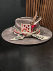 Grey Felt Distressed Red Poker Hat Design - VH and the maddhattery