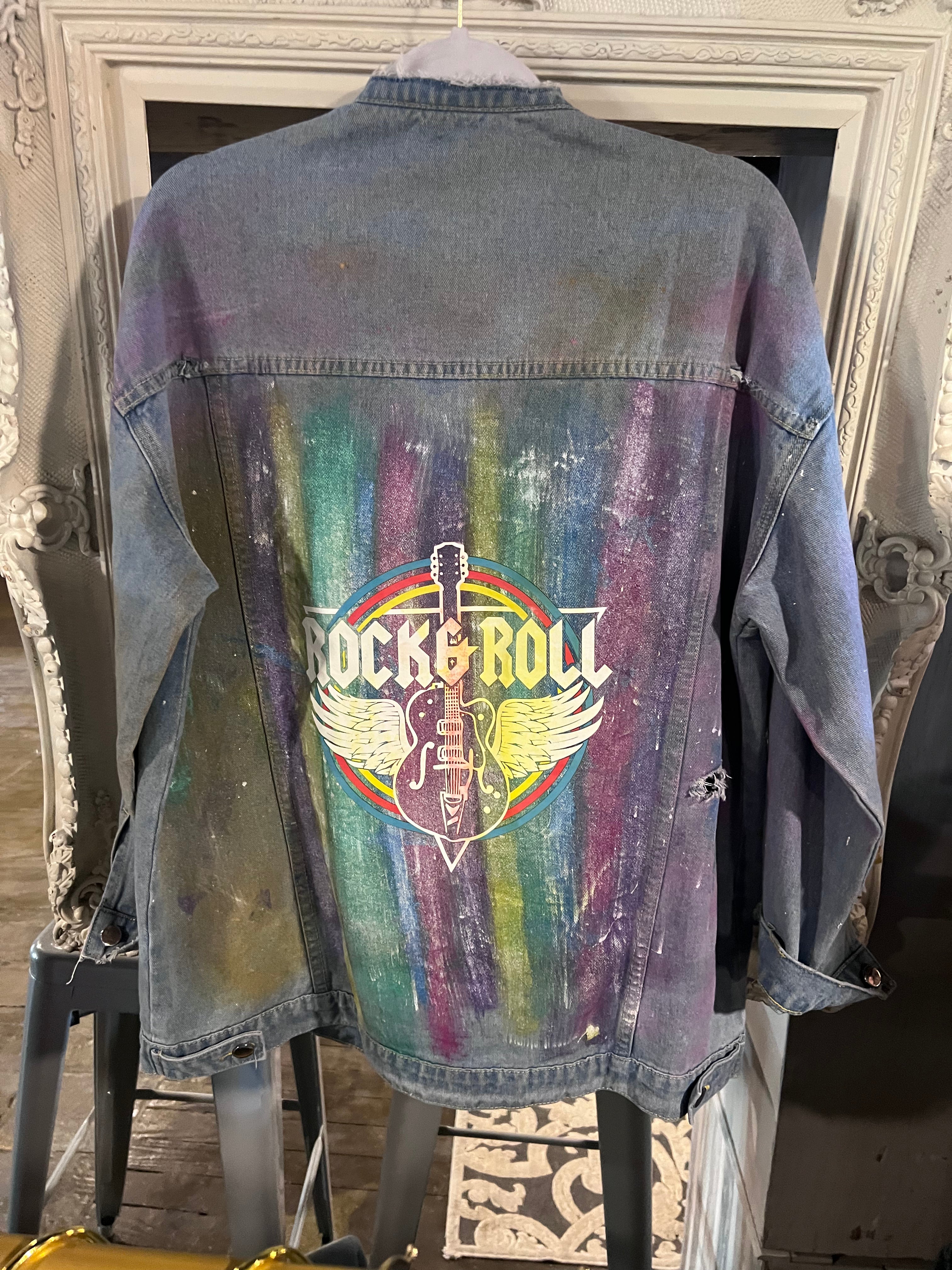 Graffiti Rocknroll Distressed Denim Jacket - one-of-a-kind!