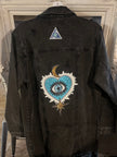 All Seeing Eye Hamsa Black Denim Jacket