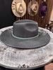 Dirty Blue Felt Hat with Painted Flower Print - Large