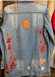 Red Cherry Blossom Denim Jacket - Custom - One-of-a-kind