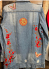 Red Cherry Blossom Denim Jacket - Custom - One-of-a-kind