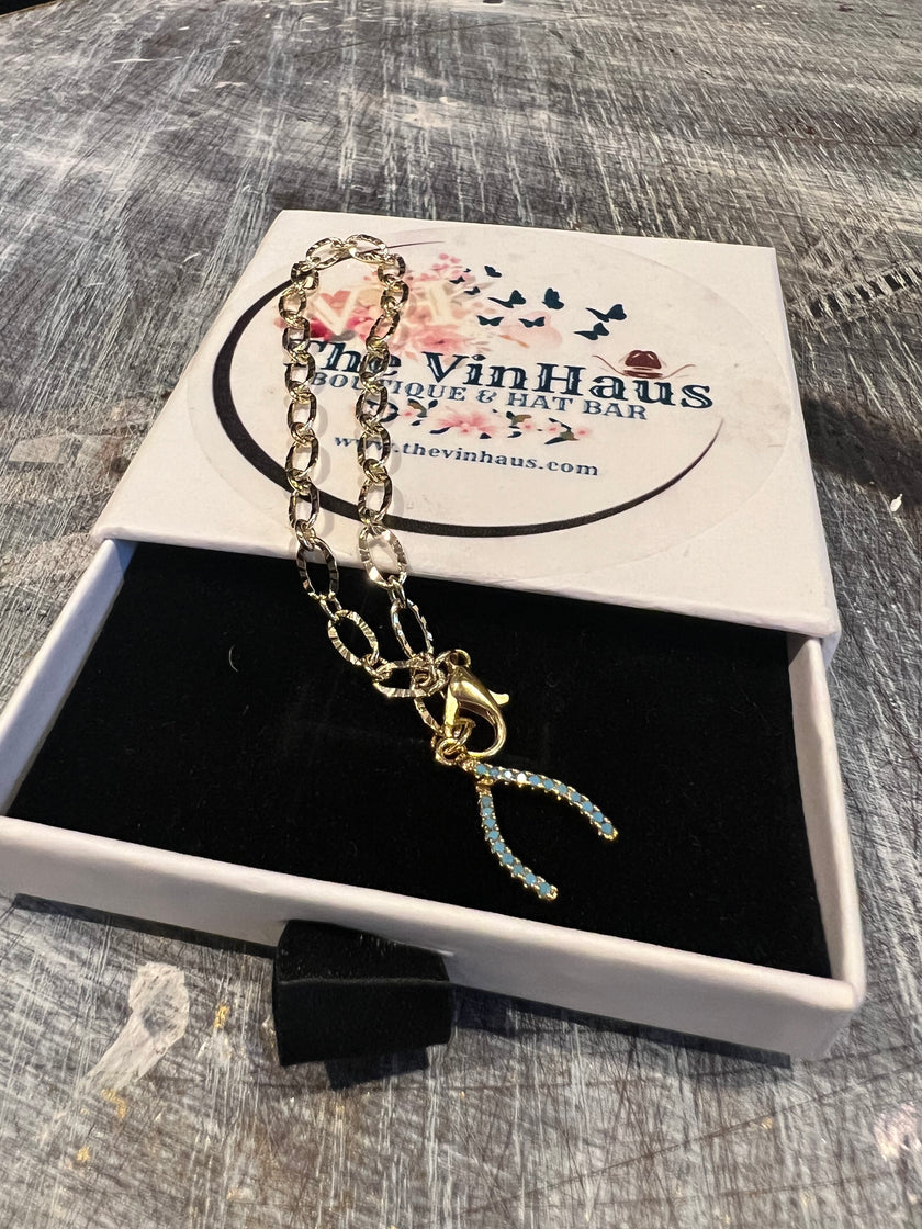 GoldChain Dangle Bracelet with Wishbone Pendent