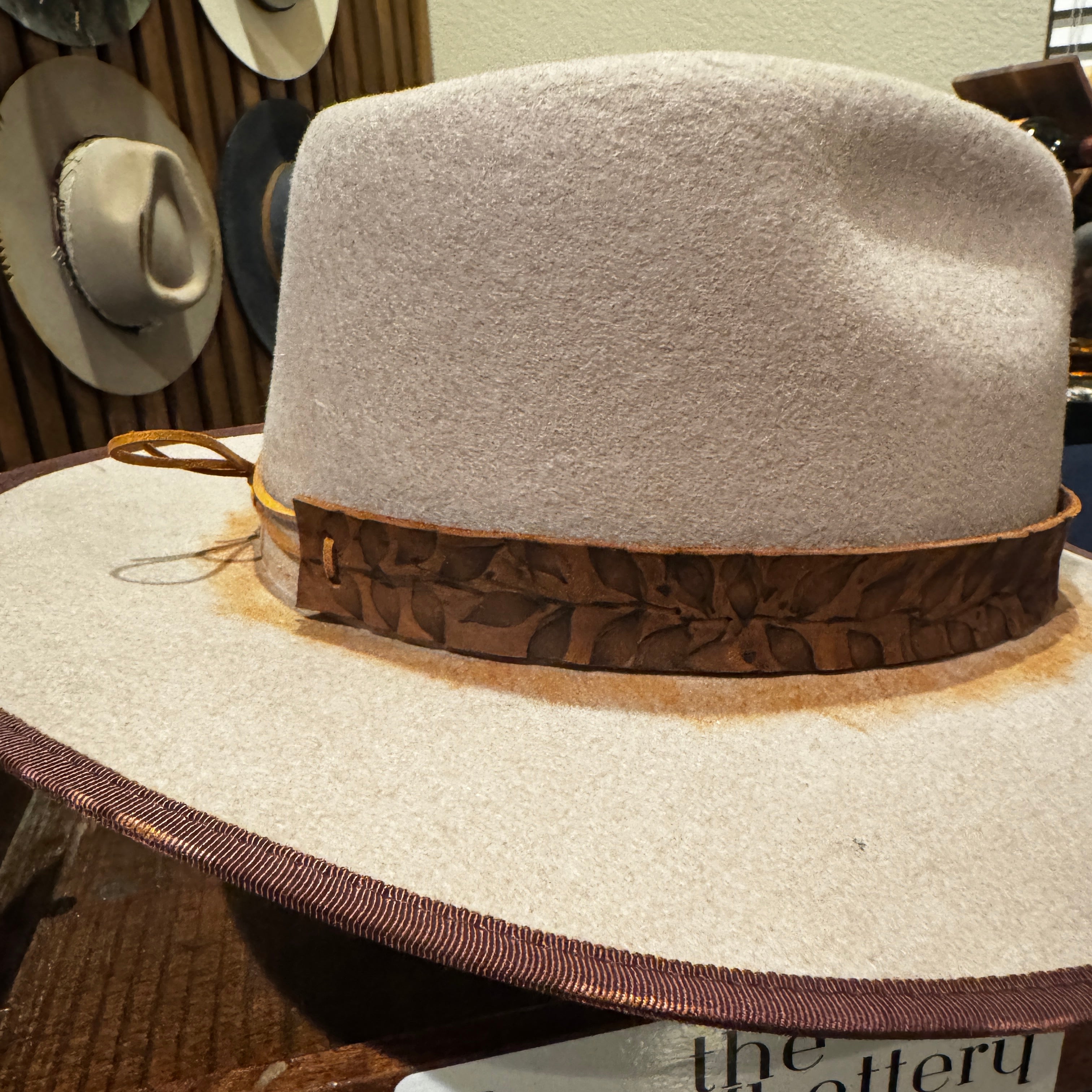 Handmade Brown leather tie hat band - O/S