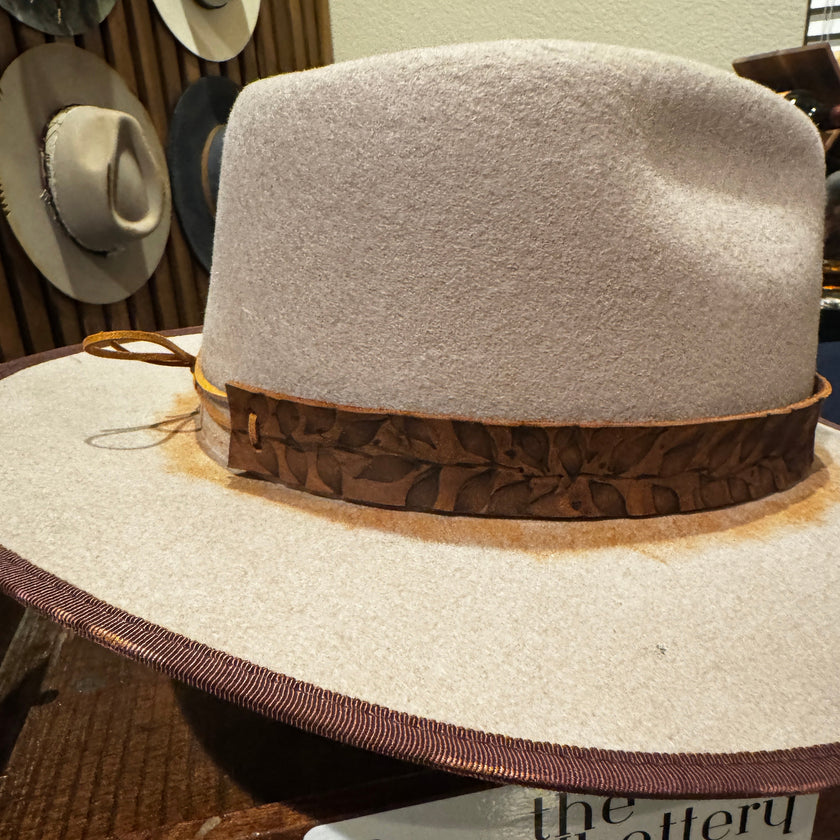Handmade Brown leather tie hat band - O/S