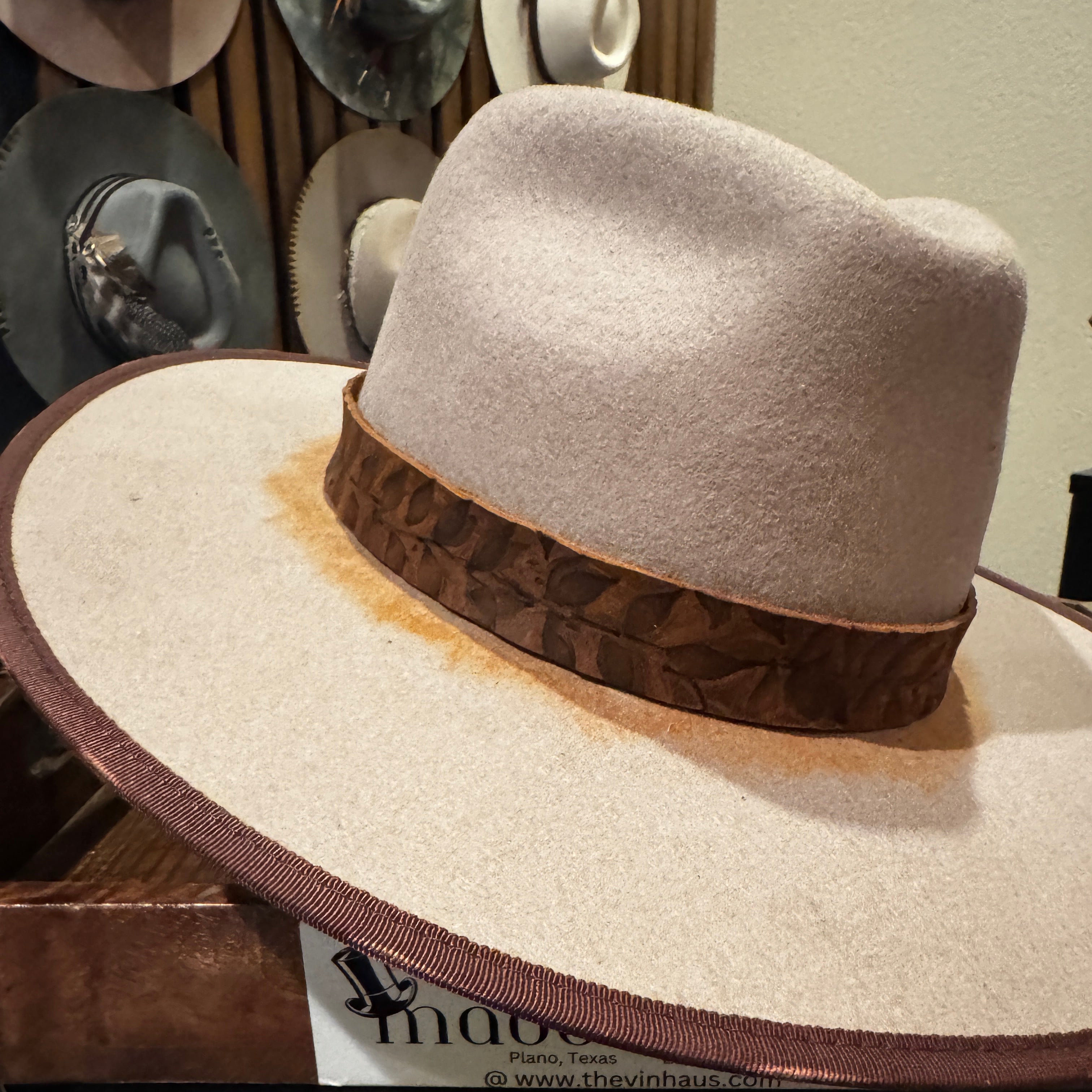 Handmade Brown leather tie hat band - O/S