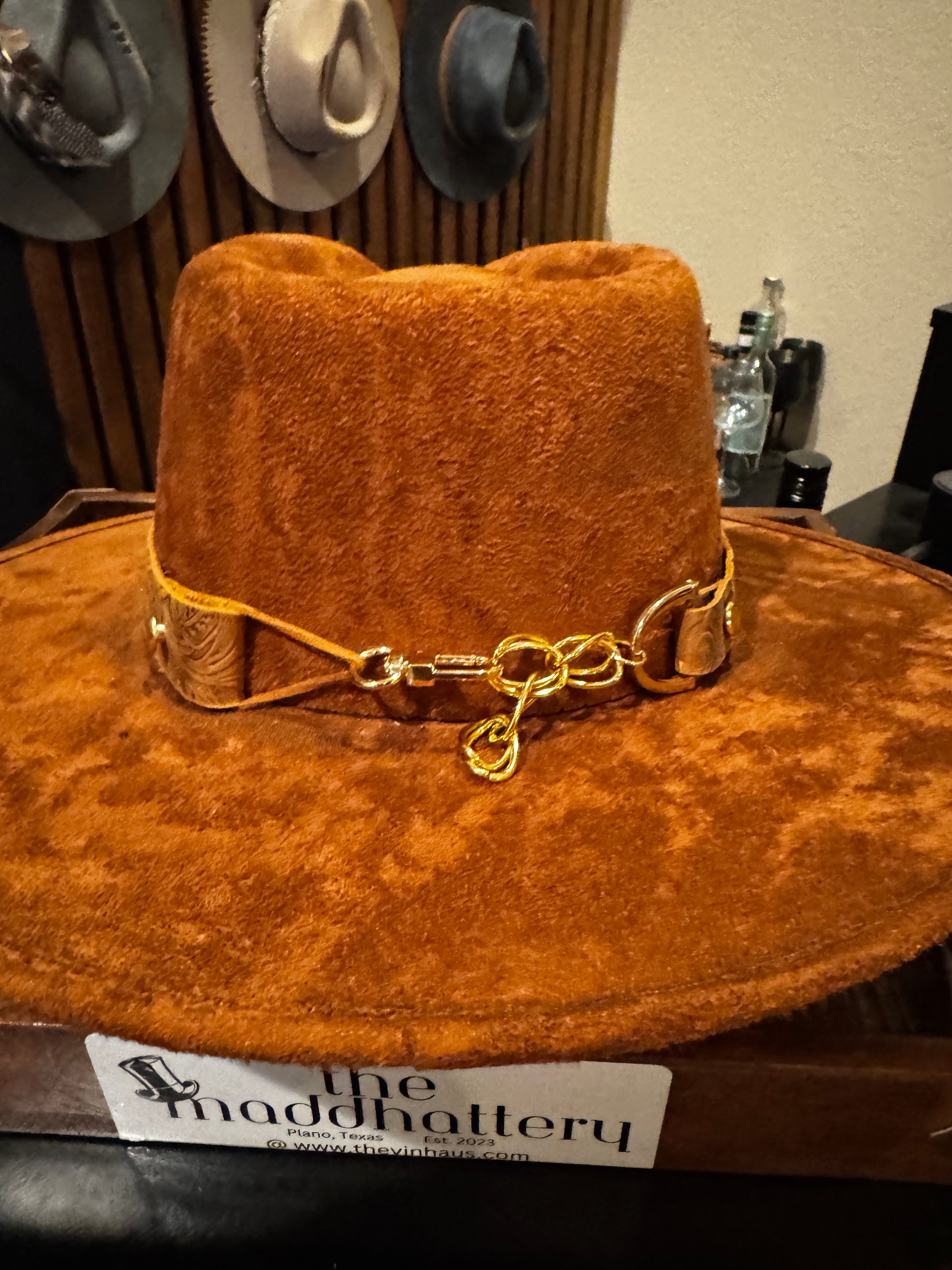 Brown Leather Embossed Leather Band - O/S Adjustable