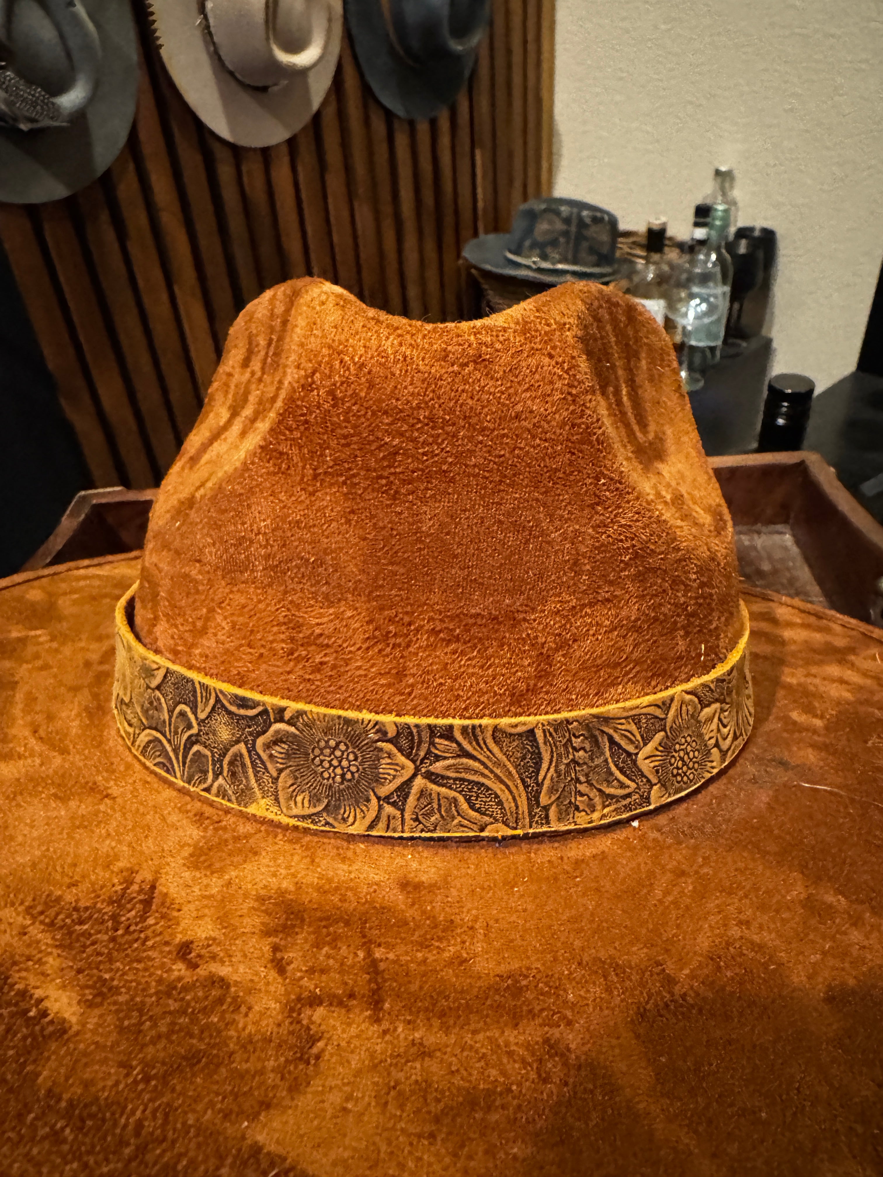 Brown Leather Embossed Leather Band - O/S Adjustable