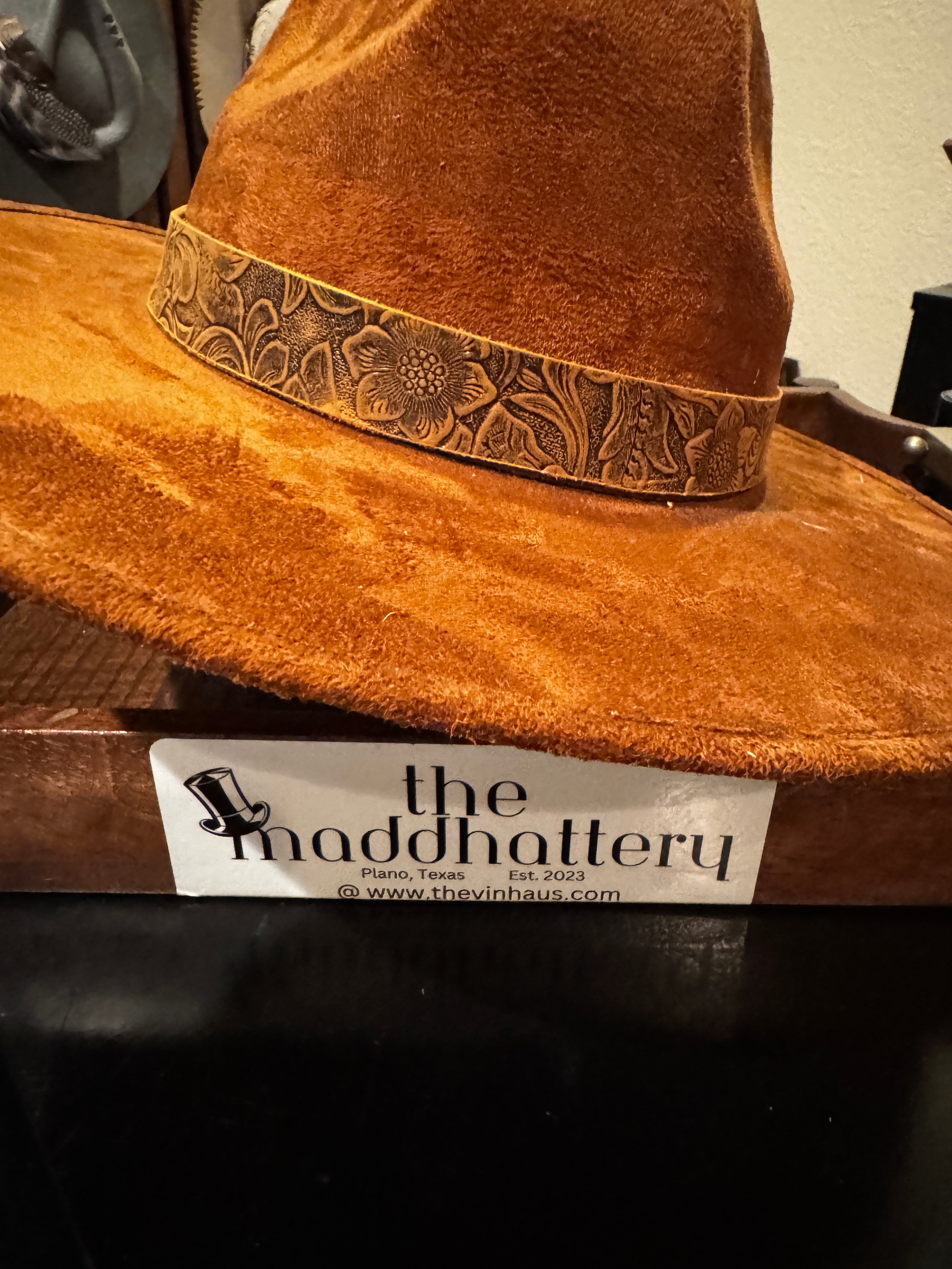 Brown Leather Embossed Leather Band - O/S Adjustable