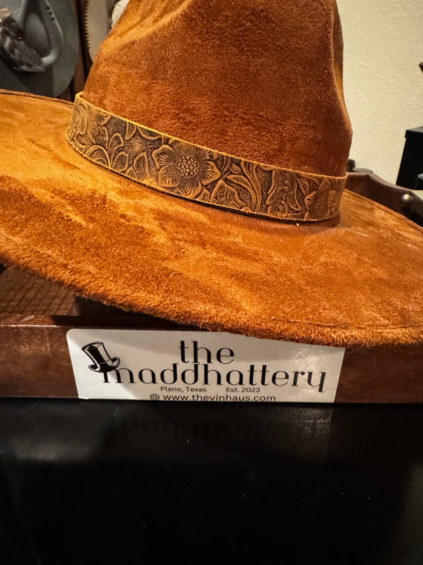 Brown Leather Embossed Leather Band - O/S Adjustable