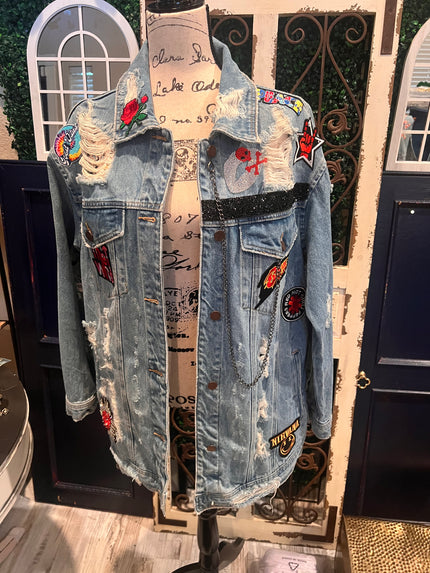 SOLD - Rocknroll Greats Patch Collection Custom Denim Jacket. Recreate with $100 deposit, remaining $200-300 due upon completion.