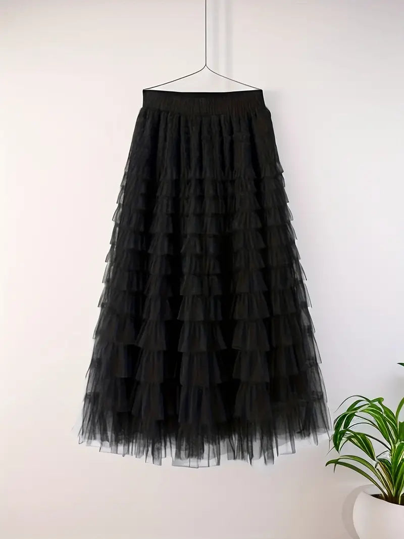 Multilayer Ruffles Tulle Skirt Aline Floor Length