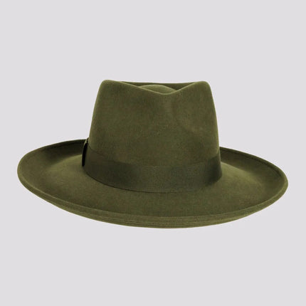 Oakley | Womens Crushable Wool Felt Teardrop Fedora Hat with Curled Brim - Turq and Olive - on sale